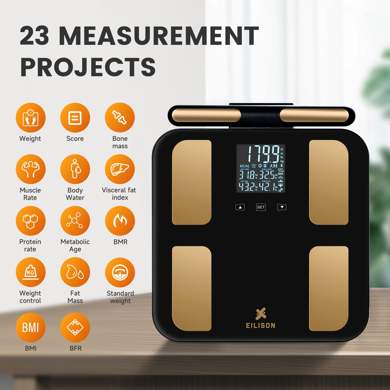 EILISON Smart Scale for Body Weight: 8-Electrode Digital Bathroom Scale for Fat BMI 