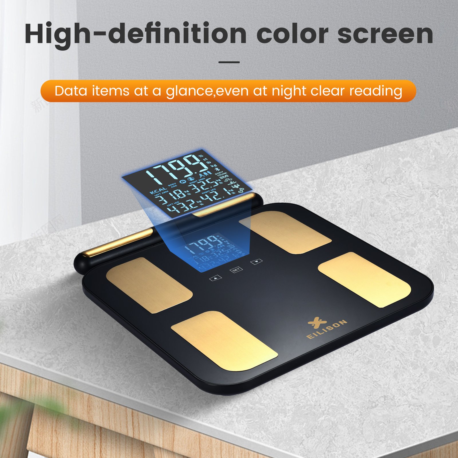 EILISON Smart Scale for Body Weight: 8-Electrode Digital Bathroom Scale for Fat BMI 