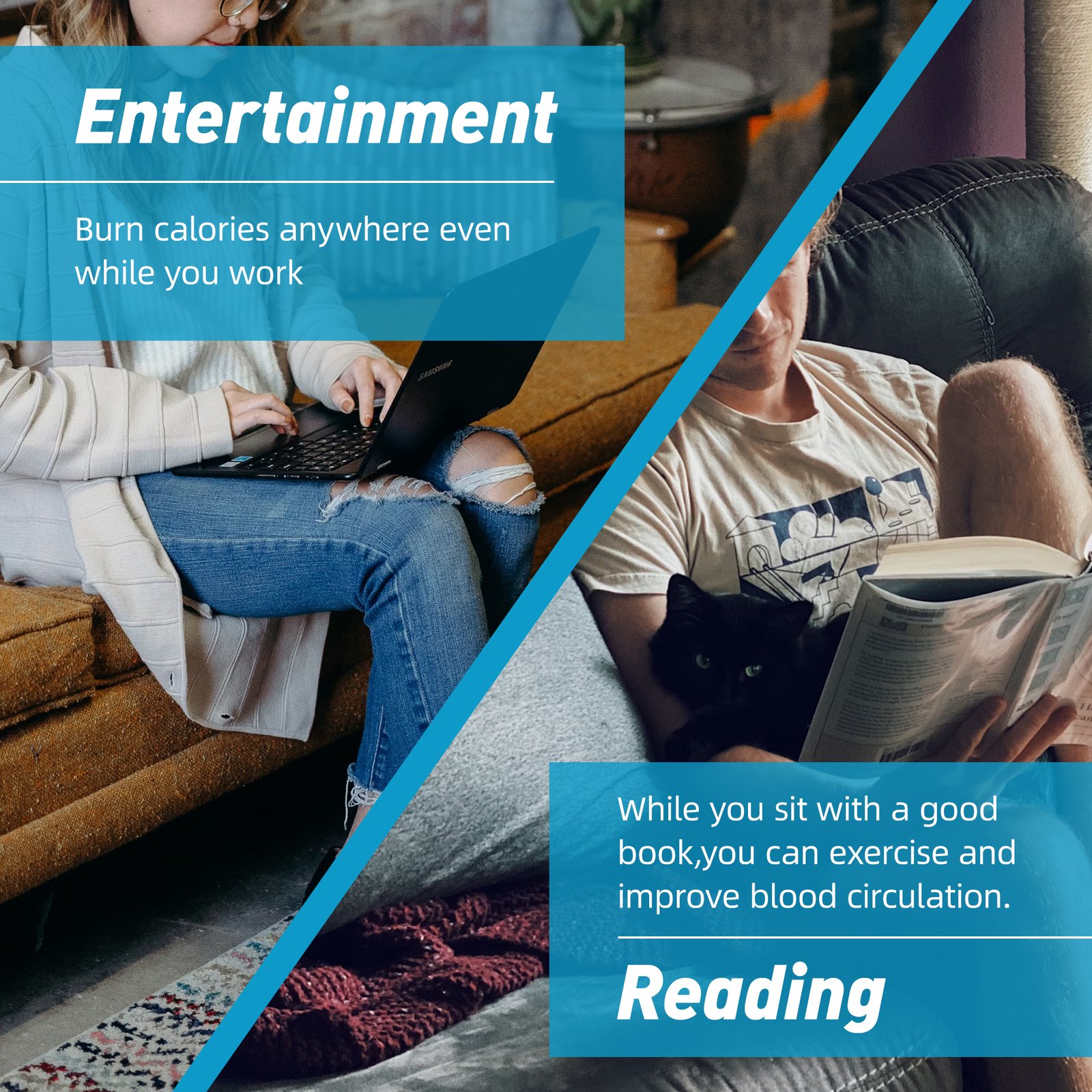 EILISON Under Desk Elliptical Machine, Electric Ellipse Leg Exerciser Blue