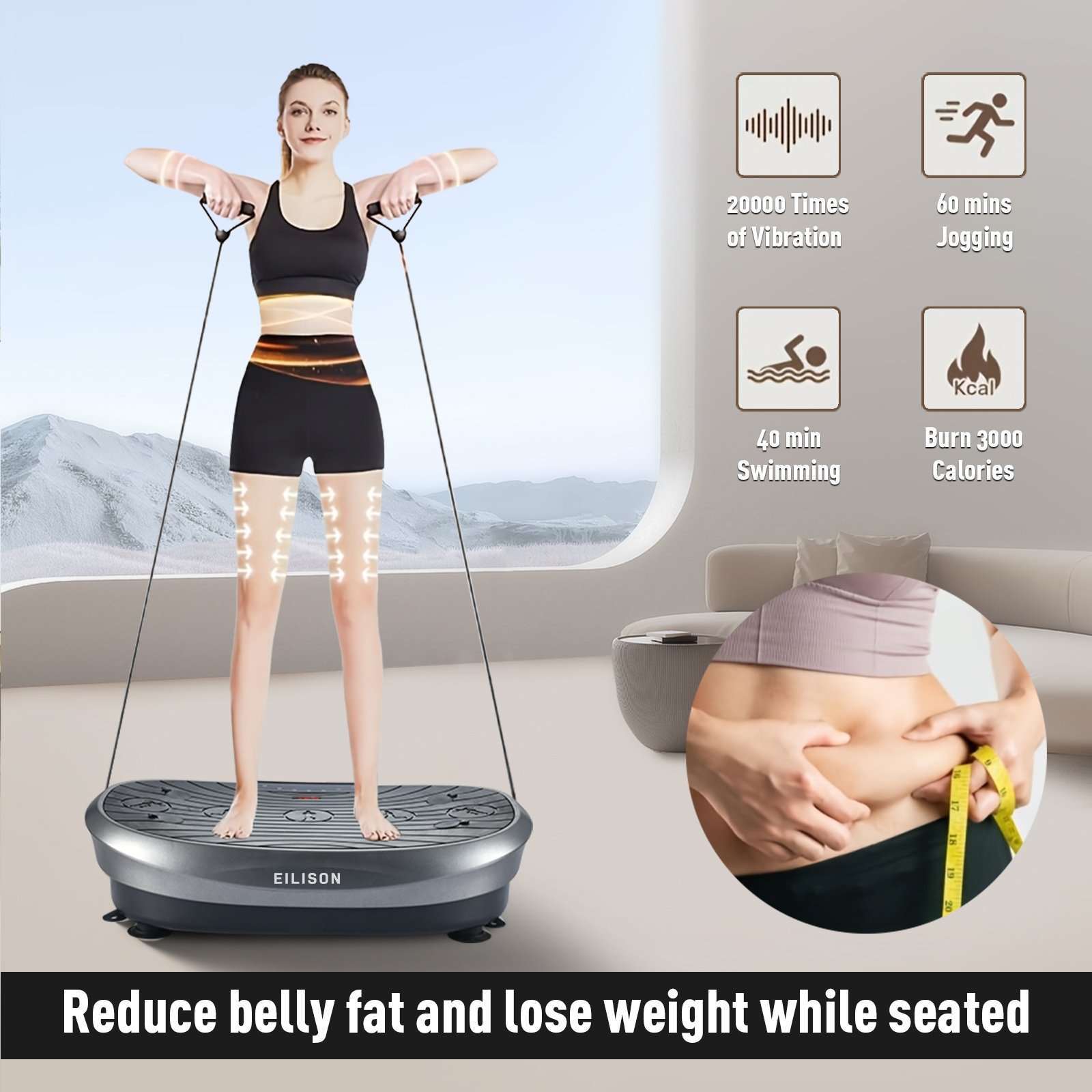 EILISON FITABS 3D Vibration Plate Exercise Machine with Seat (Fitabs Grey)