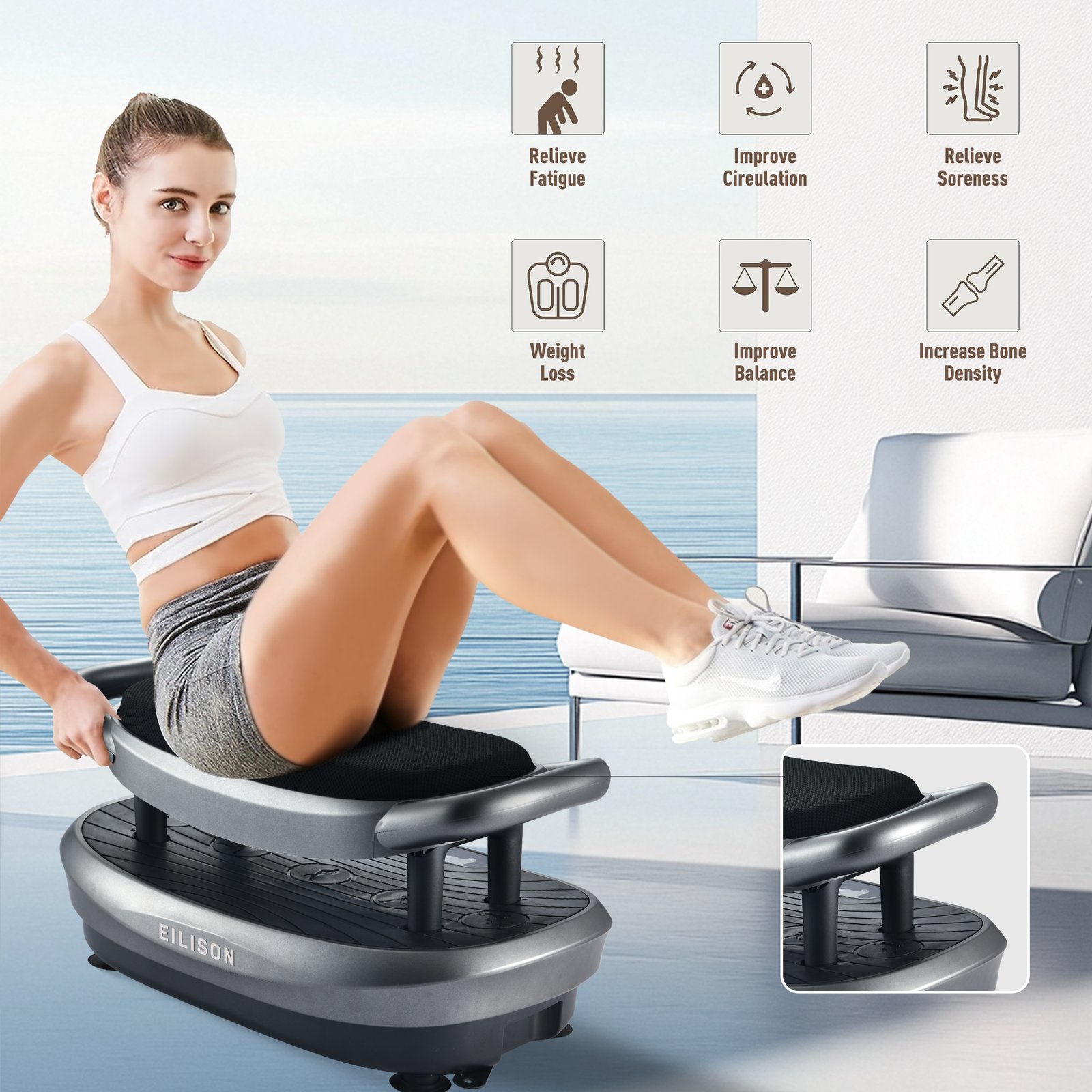 EILISON FITABS 3D Vibration Plate Exercise Machine with Seat (Fitabs Grey)