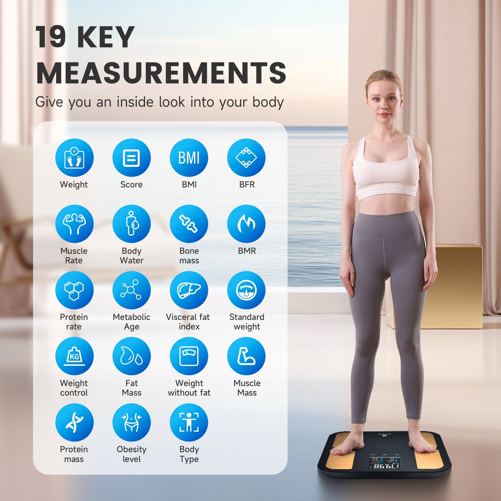 EILISON Digital Bathroom Scale with 4 Electrodes & BIA Technology High-Precision (Smart Black)