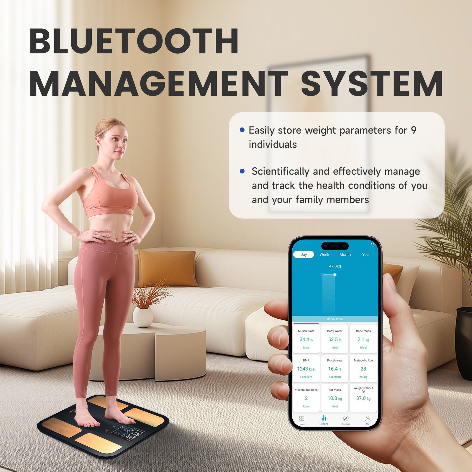 EILISON Digital Bathroom Scale with 4 Electrodes & BIA Technology High-Precision (Smart Black)