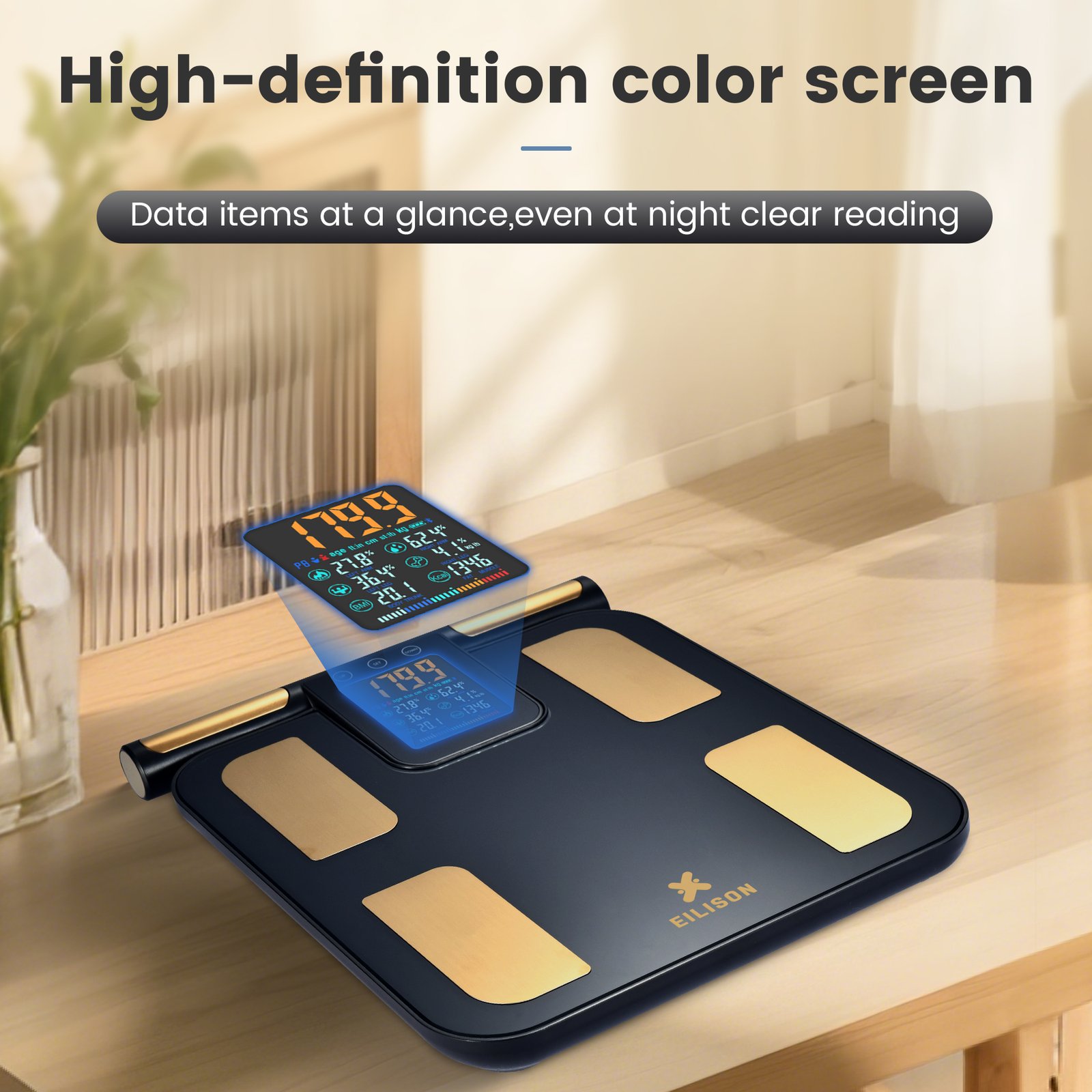 EILISON 8-Electrode Body Fat Scale with BIA Technology, Digital Bathroom Scale(Black)