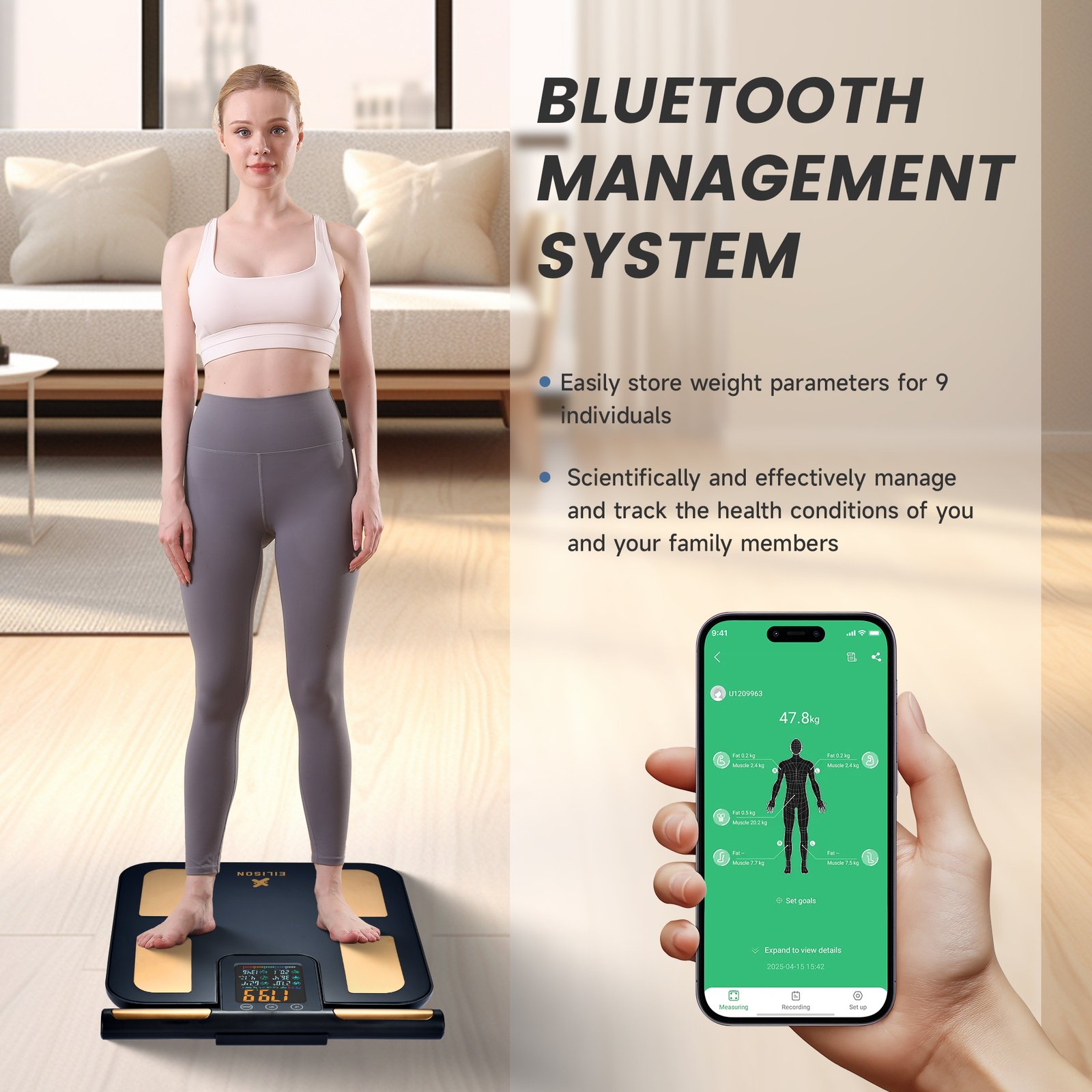 EILISON 8-Electrode Body Fat Scale with BIA Technology, Digital Bathroom Scale(Black)