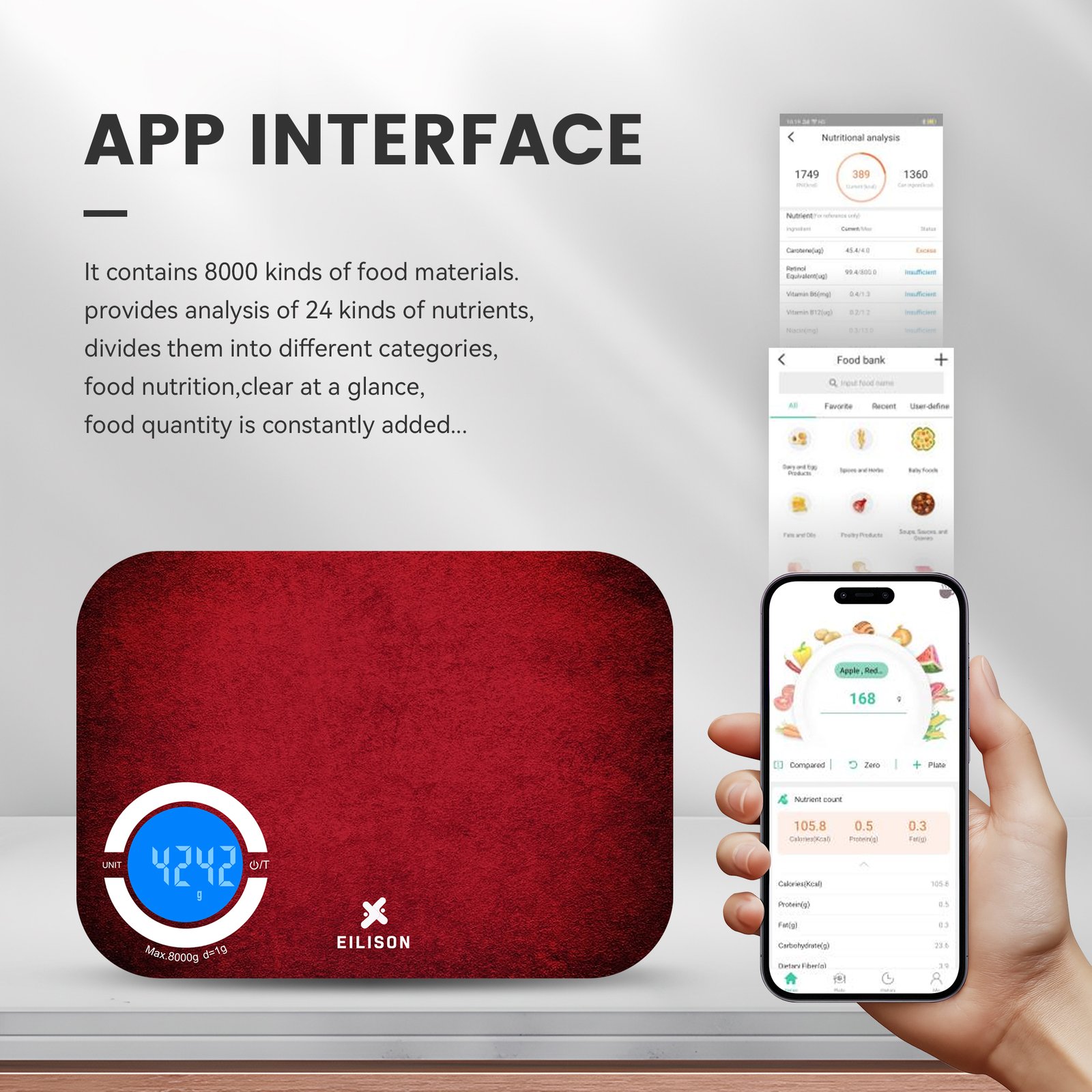 EILISON Smart Kitchen Food Scale with Bluetooth App, High-Precision Digital Food Scale