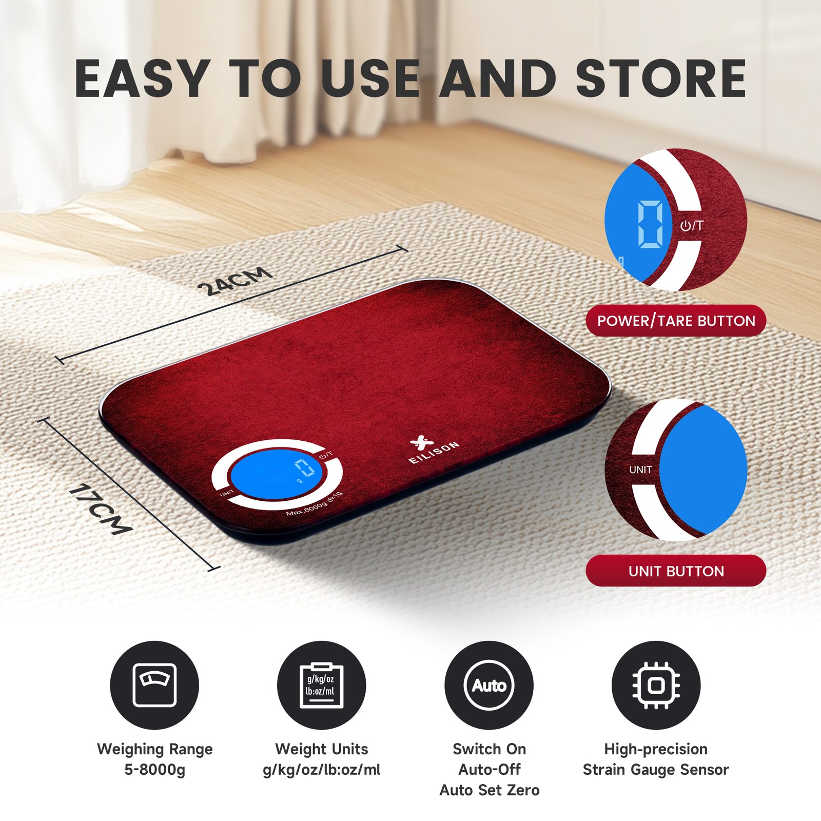 EILISON Smart Kitchen Food Scale with Bluetooth App, High-Precision Digital Food Scale