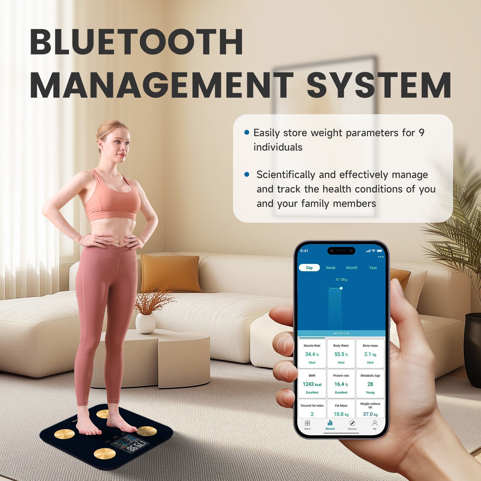 EILISON Smart Scale with 4 Electrodes & BIA Technology High-Precision Body Fat Analyzer (New Black)