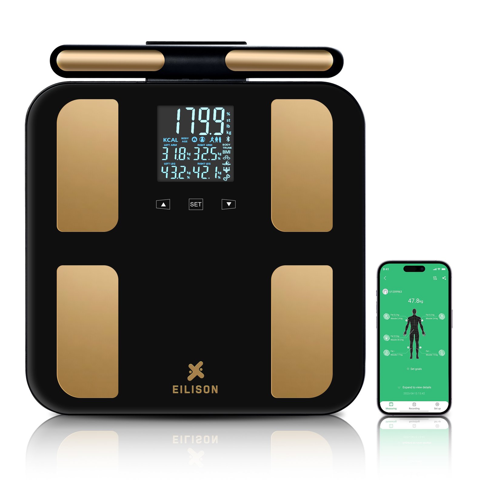 EILISON Smart Scale for Body Weight: 8-Electrode Digital Bathroom Scale for Fat BMI 