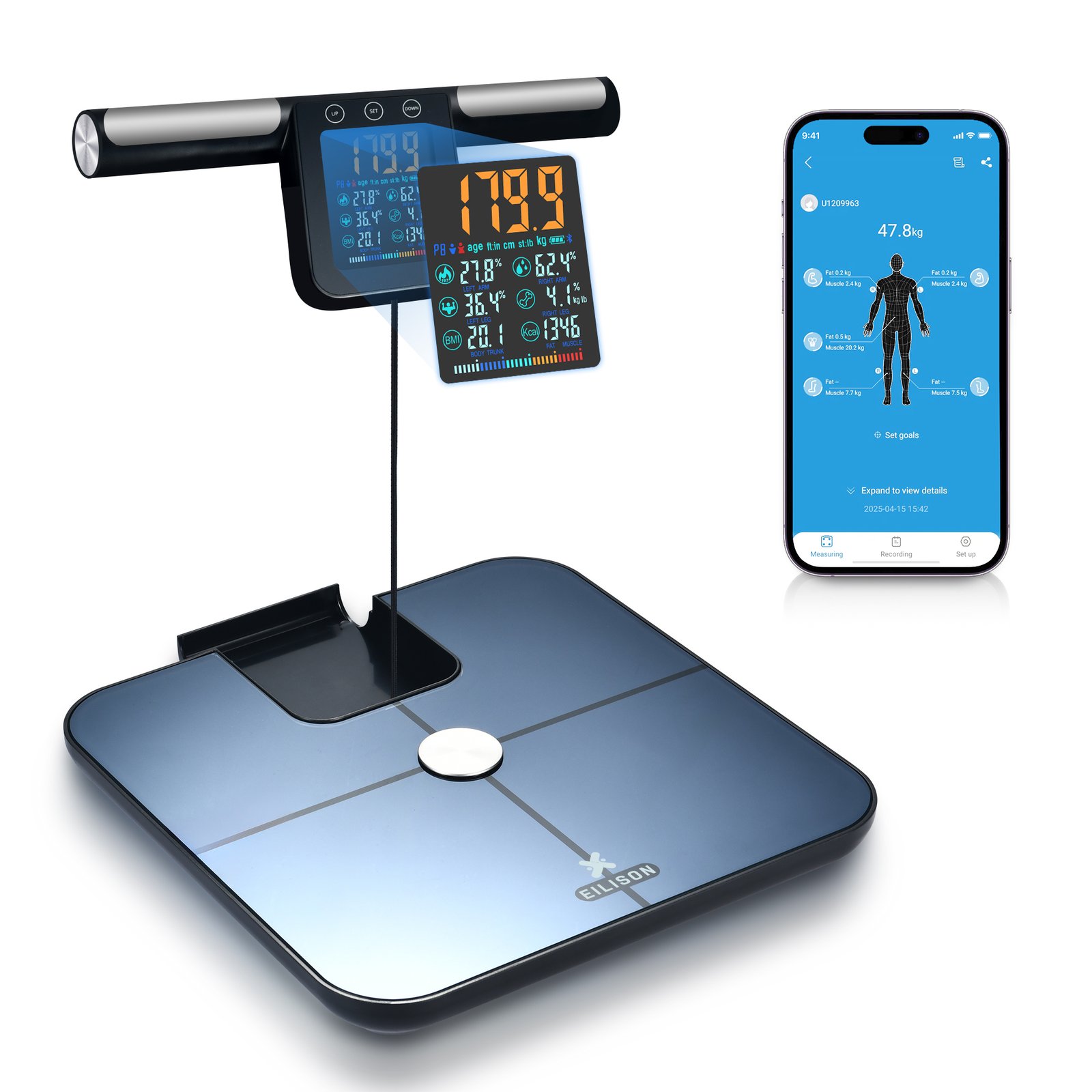 EILISON 8-Electrode Body Fat Scale with ITO Coating & BIA Tech, Digital Bathroom Scale(Grey)