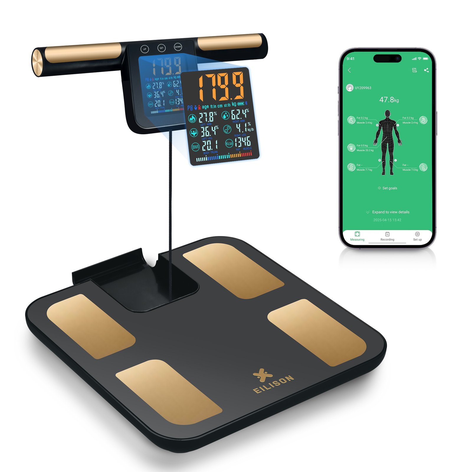 EILISON 8-Electrode Body Fat Scale with BIA Technology, Digital Bathroom Scale(Black)