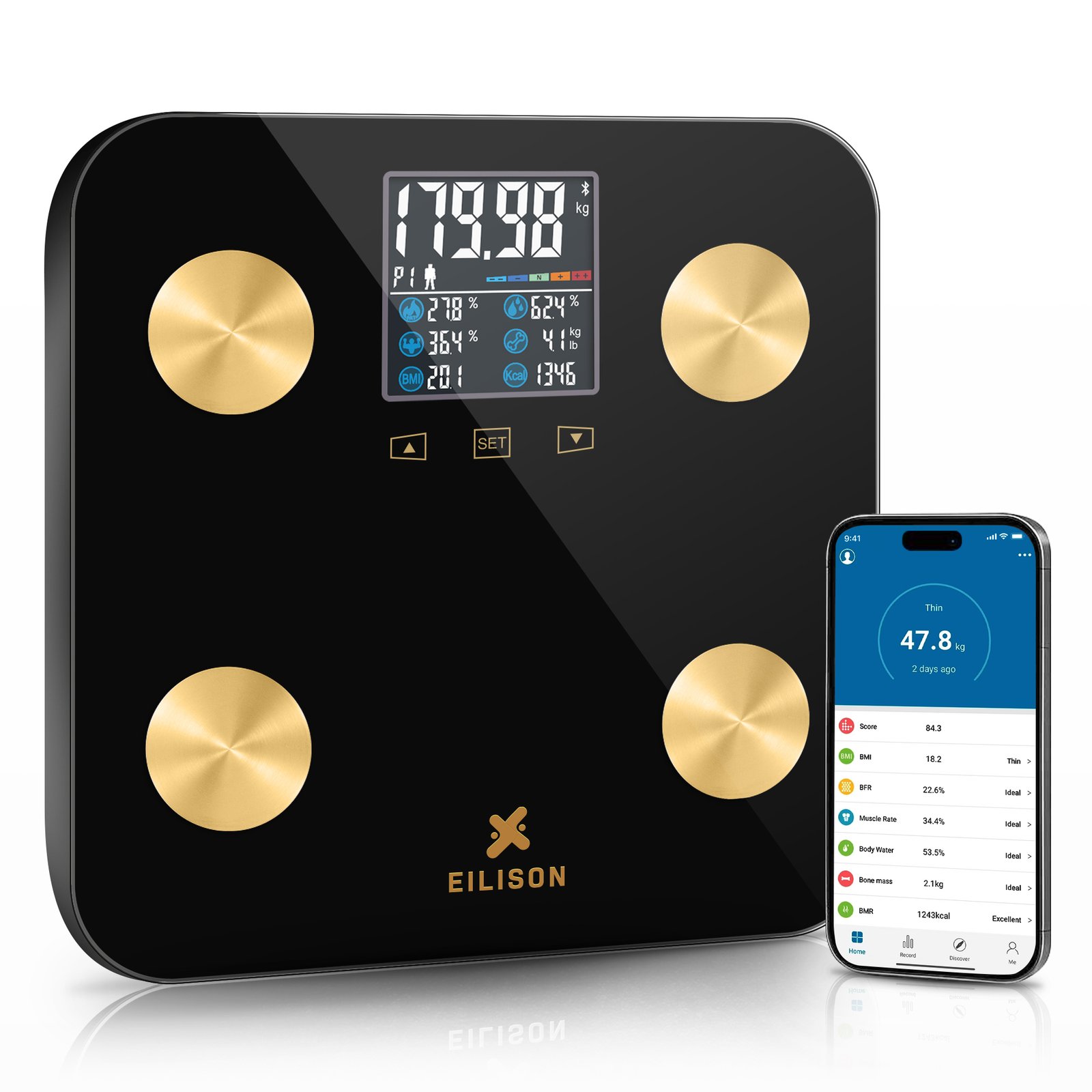 EILISON Smart Scale with 4 Electrodes & BIA Technology High-Precision Body Fat Analyzer (New Black)